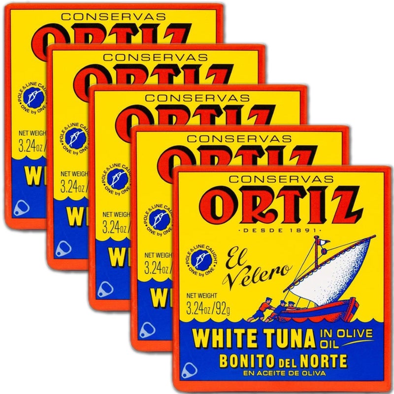Ortiz White Tuna in Olive Oil, Fresh Tender Slices, Spanish Wild Caught Tuna, High in Protein and Omega 3 Fats, Excellent in Salad, Pasta or Sandwiches - No Need to Add Mayo, 3.24oz Can (Pack of 5) - Image 1